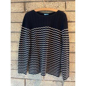 J.McLaughlin Navy & White Wave Knit Sweater Medium